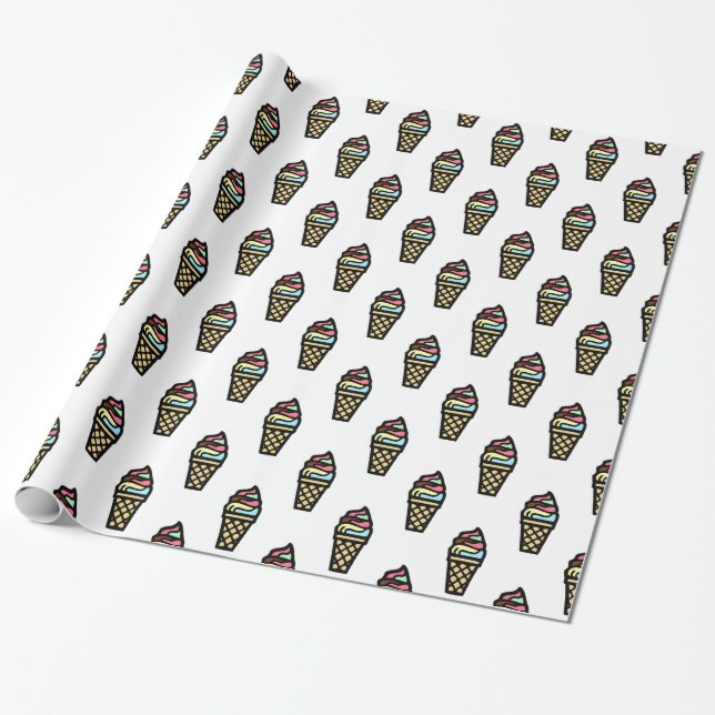 Colorful Ice Cream Pattern Wrapping Paper (Unrolled)