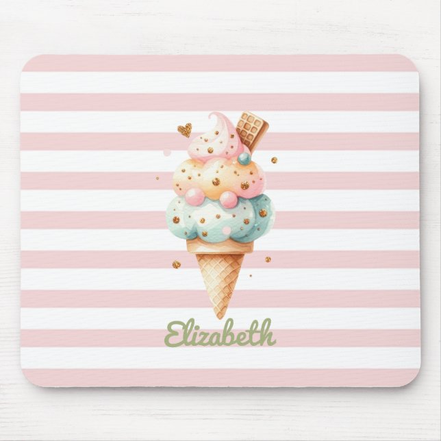 Colorful Ice cream Pink Stripes   Mouse Pad (Front)