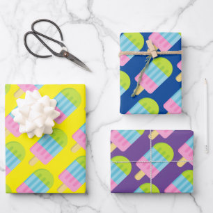 Colorful ice cream popsicle wrapping paper sheets