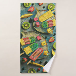 Colorful ice cream popsicles fruits bath towel set