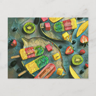 Colorful ice cream popsicles fruits postcard