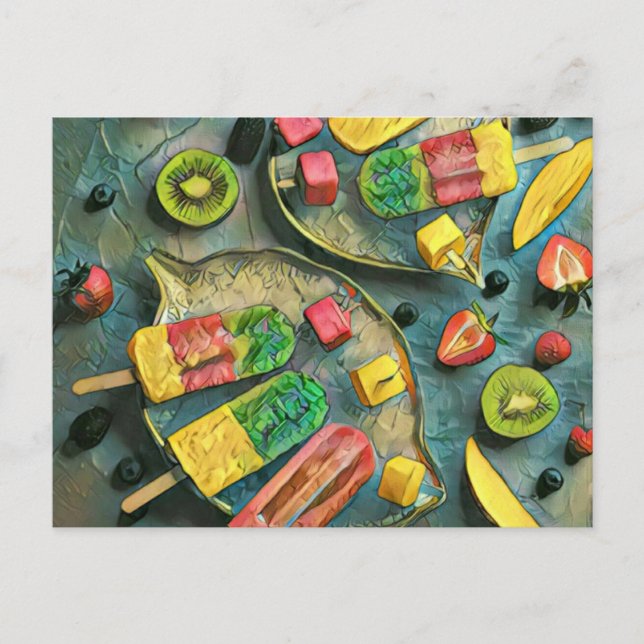 Colorful ice cream popsicles fruits postcard (Front)