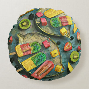 Colorful ice cream popsicles fruits round pillow