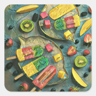 Colorful ice cream popsicles fruits square sticker