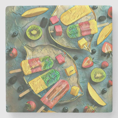 Colorful ice cream popsicles fruits stone coaster