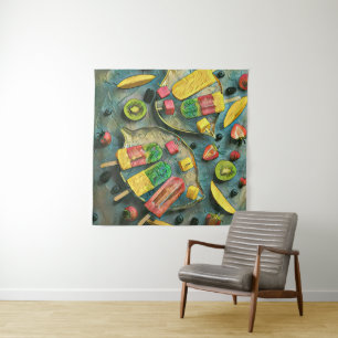 Colorful ice cream popsicles fruits tapestry