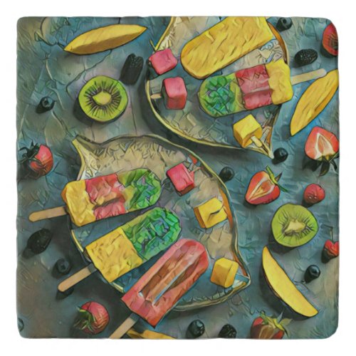 Colorful ice cream popsicles fruits trivet
