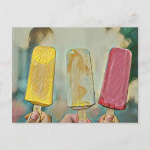 Colorful ice cream popsicles postcard