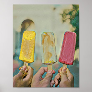 Colorful ice cream popsicles poster