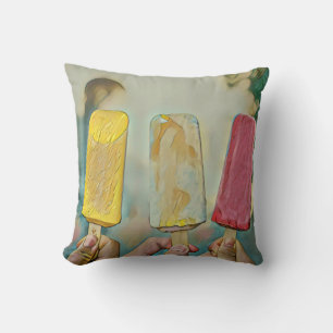 Colorful ice cream popsicles throw pillow