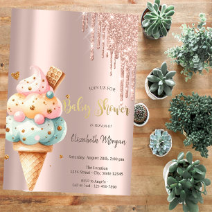Colorful Ice cream Rose Gold Sweets Baby Shower Invitation