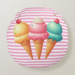 Colorful Ice cream Round Pillow