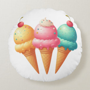 Colorful Ice cream Round Pillow