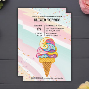 Colorful Ice Cream Scoop Sprinkles Baby Shower Invitation