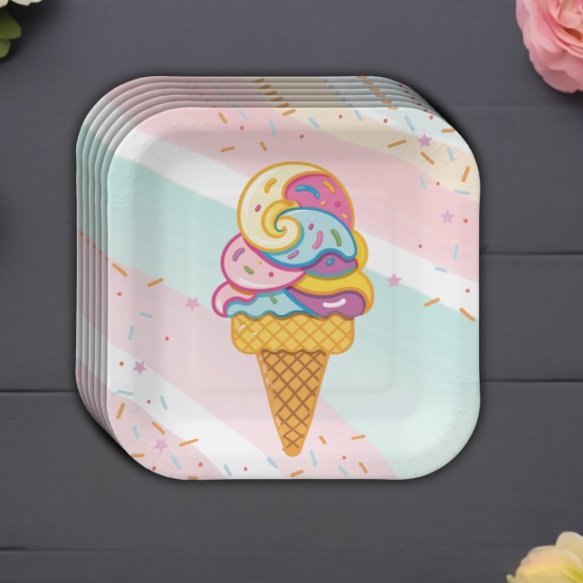 Colorful Ice Cream Scoop Sprinkles Baby Shower Paper Plates (Creator Uploaded)
