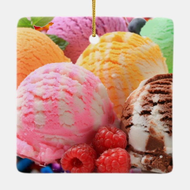 colorful ice cream scoops ceramic ornament (Back)