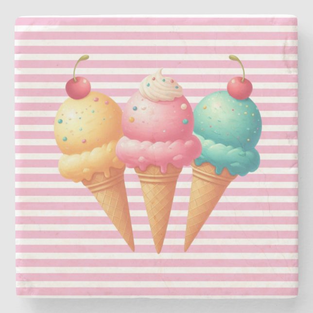 Colorful Ice cream Stone Coaster (Front)