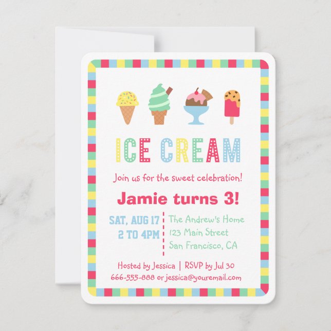 Colorful Ice Cream Summer Party Invitations (Front)