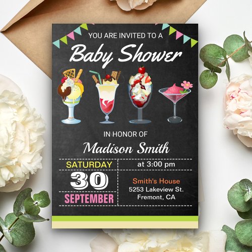 Colorful Ice Cream Sundae Baby Shower Invitation