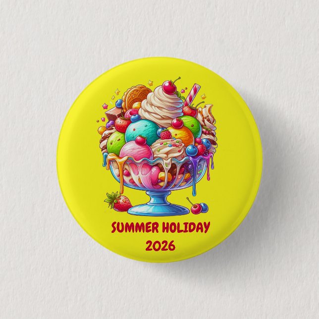 Colorful Ice Cream Sundae – Cute Dessert Illustra Button (Front)