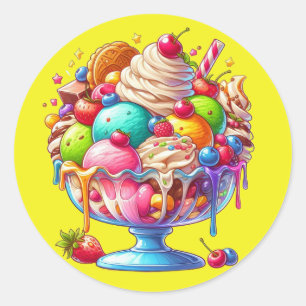 Colorful Ice Cream Sundae – Cute Dessert Illustra Classic Round Sticker