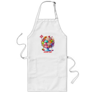 Colorful Ice Cream Sundae – Cute Dessert Illustra Long Apron