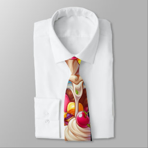 Colorful Ice Cream Sundae – Cute Dessert Illustra Neck Tie