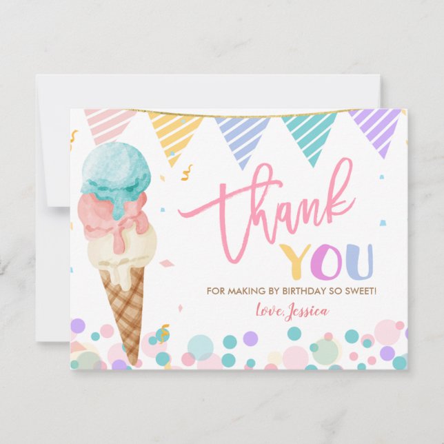 Colorful Ice Cream  Thank You Card (Front)