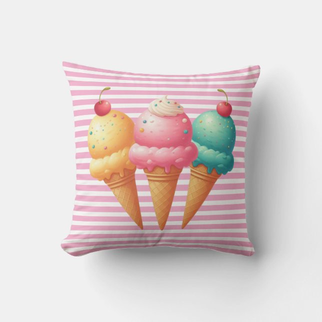 Colorful Ice cream Throw Pillow (Front)