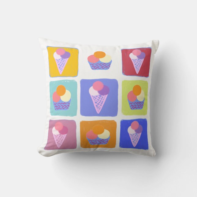 Colorful ice creams collage throw pillow (Front)