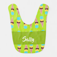 Colorful ice creams on green baby bib