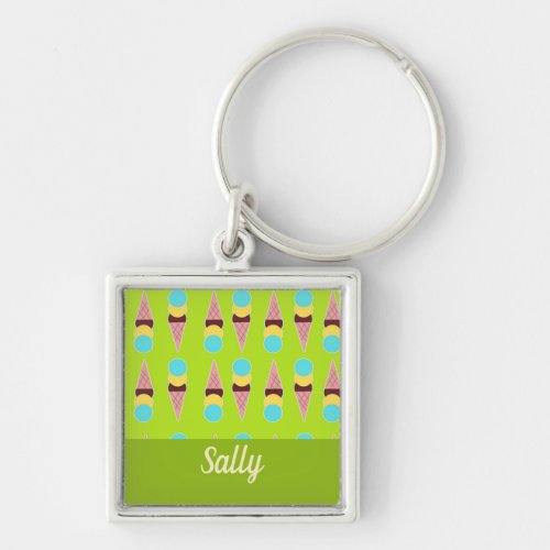 Colorful ice creams on green keychain