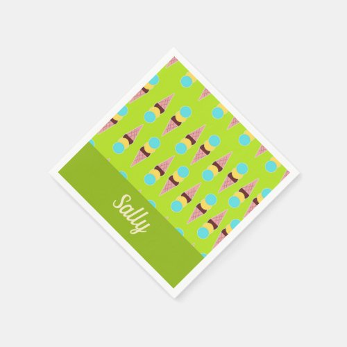 Colorful ice creams on green napkins