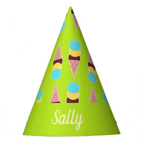 Colorful ice creams on green party hat