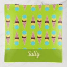 Colorful ice creams on green