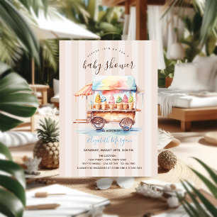 Colorful Ice Creams Truck Stripes Baby Shower Invitation