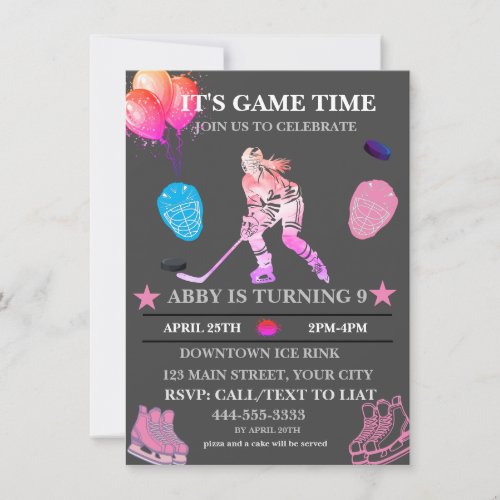 Colorful Ice Hockey Birthday Theme  Invitation