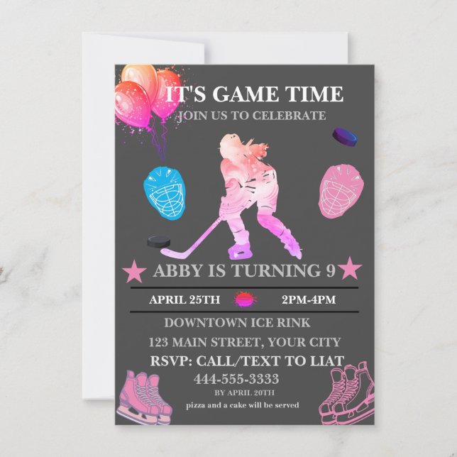 Colorful Ice Hockey Birthday Theme  Invitation (Front)