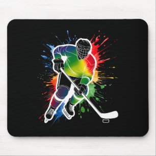 Colorful Ice Hockey Fan Player Tie Dye Color Splas Mouse Pad