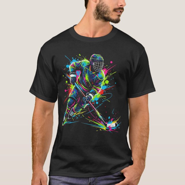 Colorful Ice Hockey Fan Player Tie Dye T-Shirt (Front)