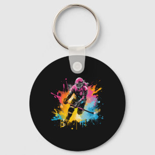 Colorful Ice Hockey Player Girl On Womens Ice Hock Keychain