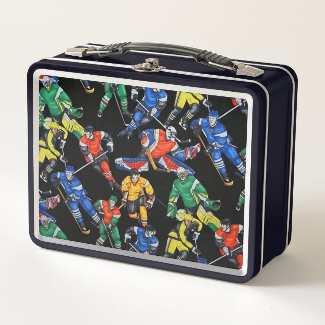 Colorful Ice Hockey Players Metal Lunch Box (Front)