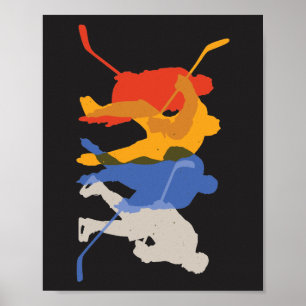 Colorful Ice Hockey Players Silhouette Graphic Poster