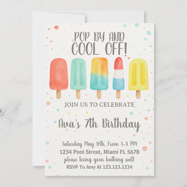 Colorful Ice Pop Birthday Invitation (Front)