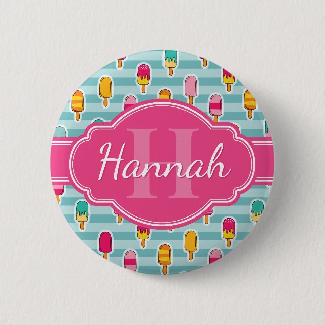 Colorful Ice Pop Pattern with Pink Monogram Button (Front)