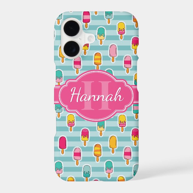 Colorful Ice Pop Pattern with Pink Monogram Iphone Case (Back)