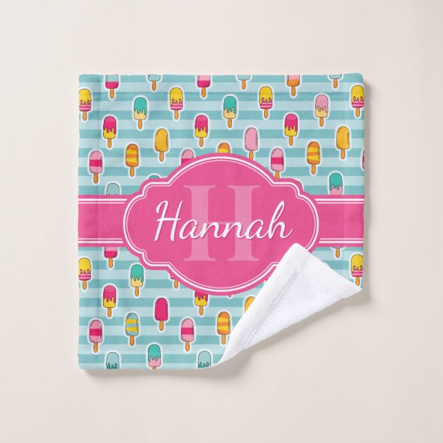Colorful Ice Pop Pattern with Pink Monogram Wash Cloth (Wash Cloth)
