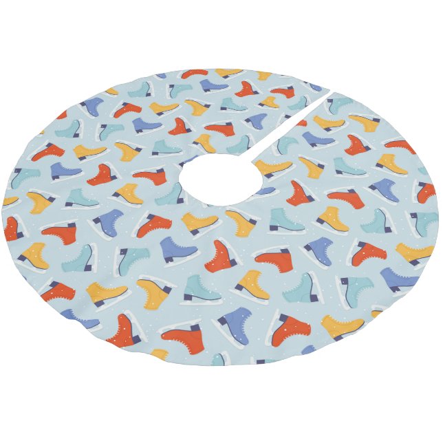 Colorful Ice Skate Winter Pattern Brushed Polyester Tree Skirt (Angled)