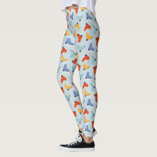 Colorful Ice Skate Winter Pattern Leggings