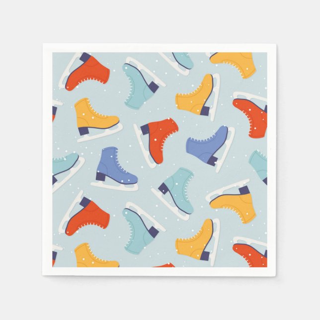 Colorful Ice Skate Winter Pattern Napkins (Front)